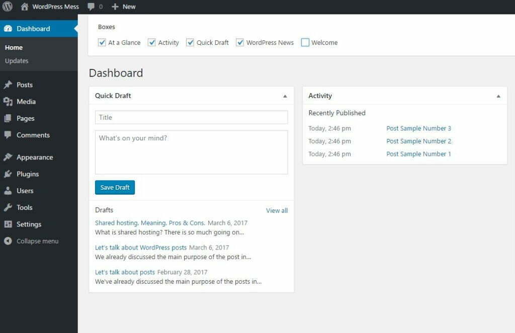 wordpress dashboard